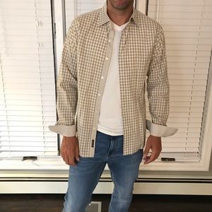 Michael Kors beige checkered button down shirt M